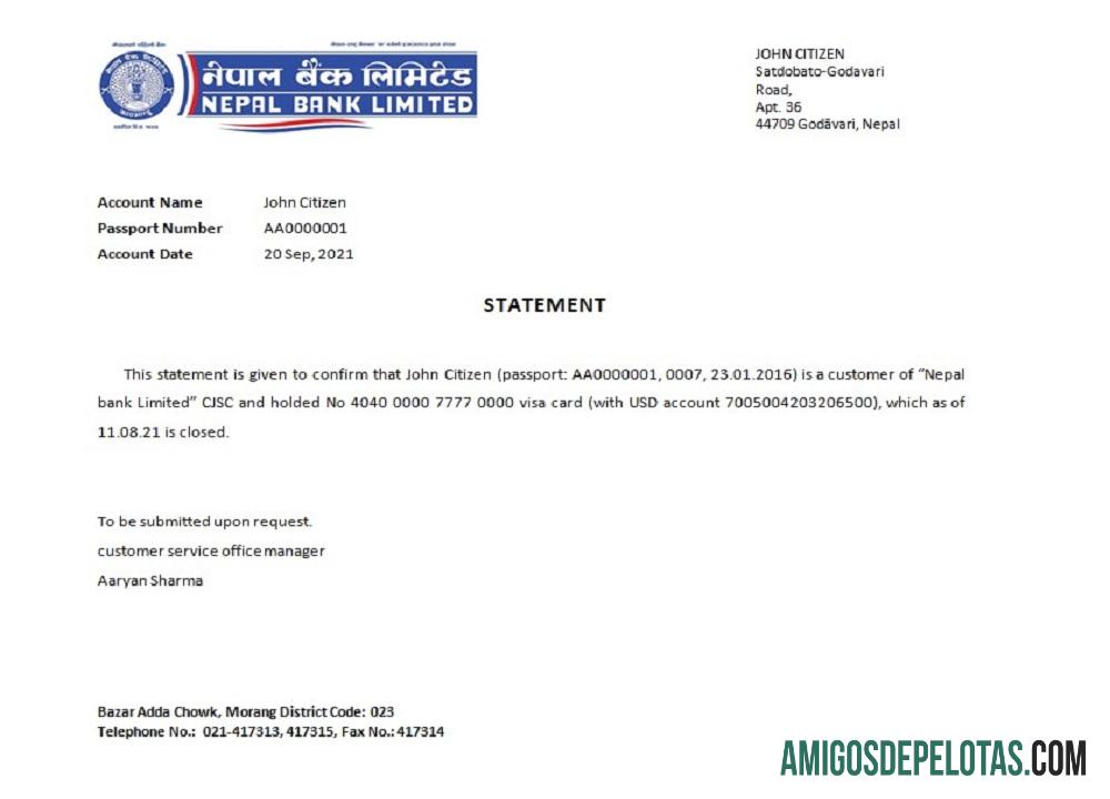 Referência de fechamento de banco do Nepal Nepal exemplo